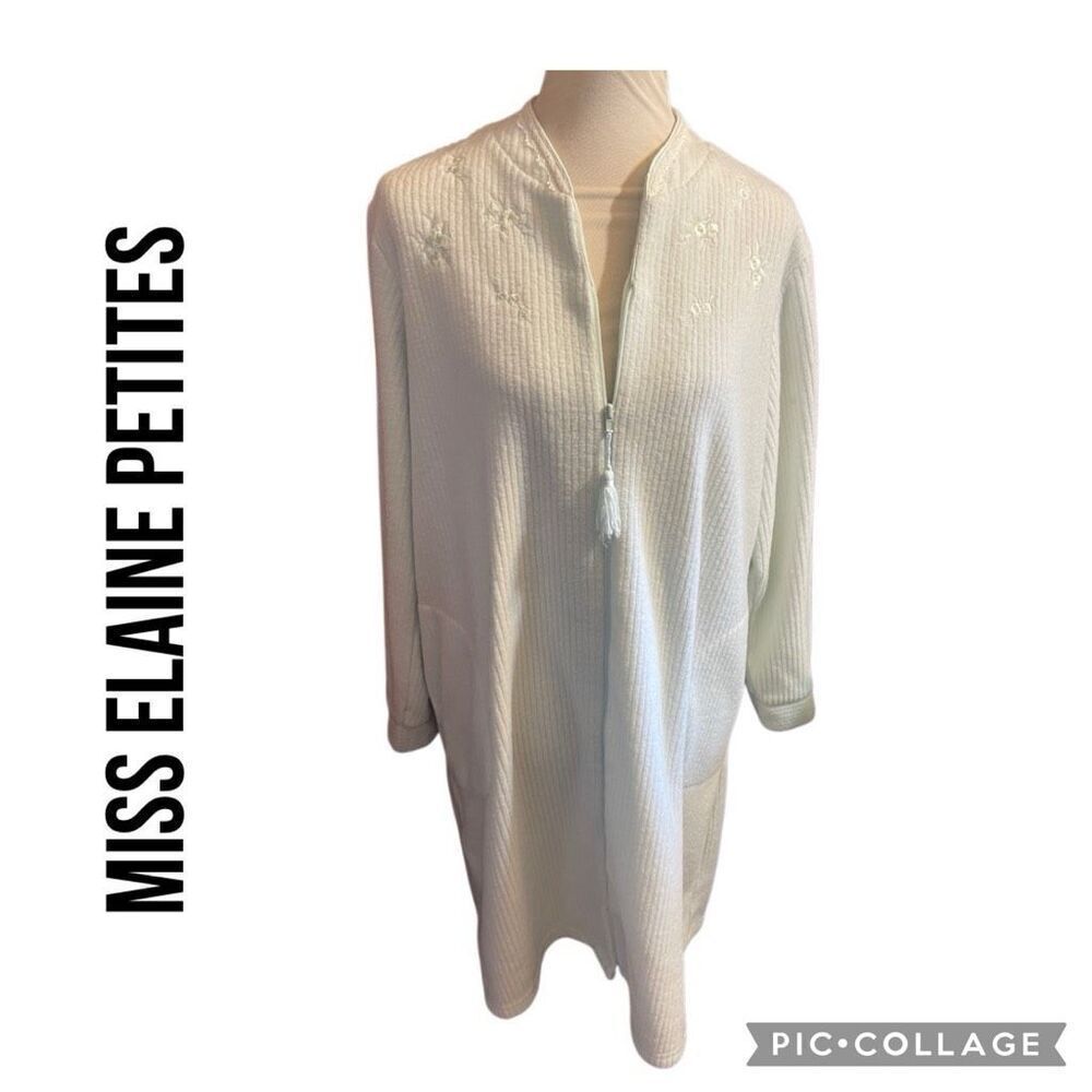 Miss Elaine Petites Quilted 90’s Vintage Zip Robe - Seafoam Green - Size PL